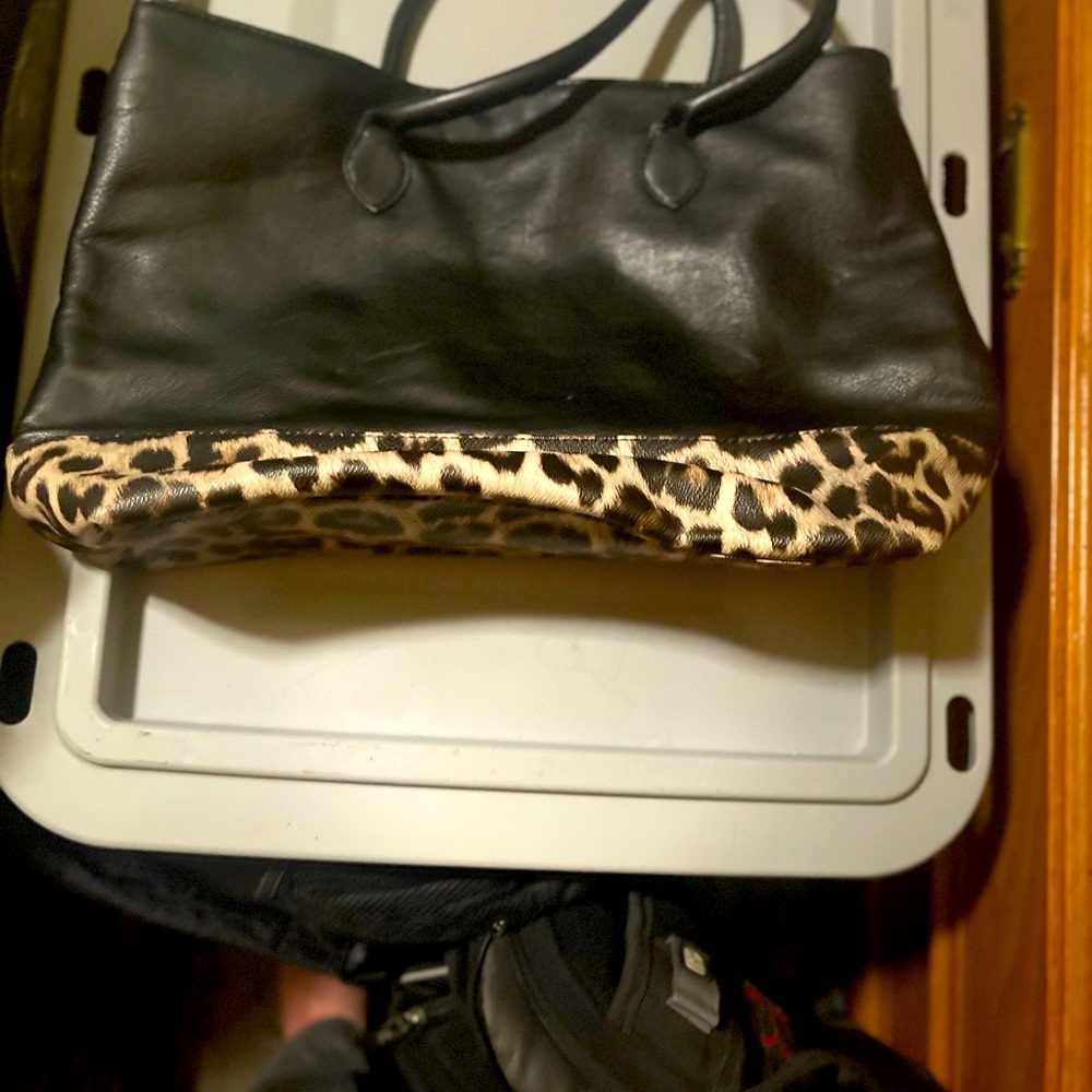 Black leather & leopard purse
